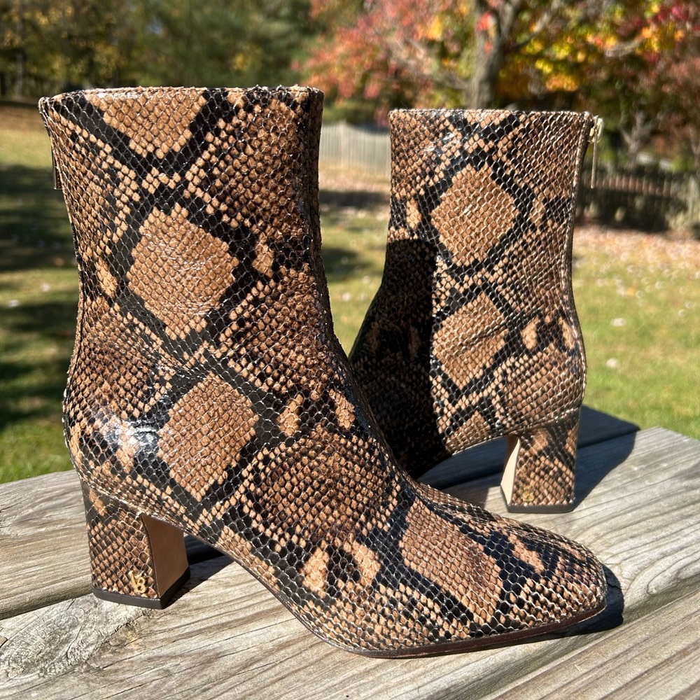Veronica Beard Brown Python Snakeskin Leather Squ… - image 1